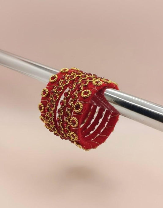 Ruby Glow Crystal Elegance Bangles– Set of 5