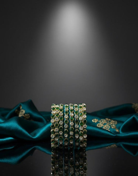 Emerald Enchantment Velvet Stone Bangles – Set of 8