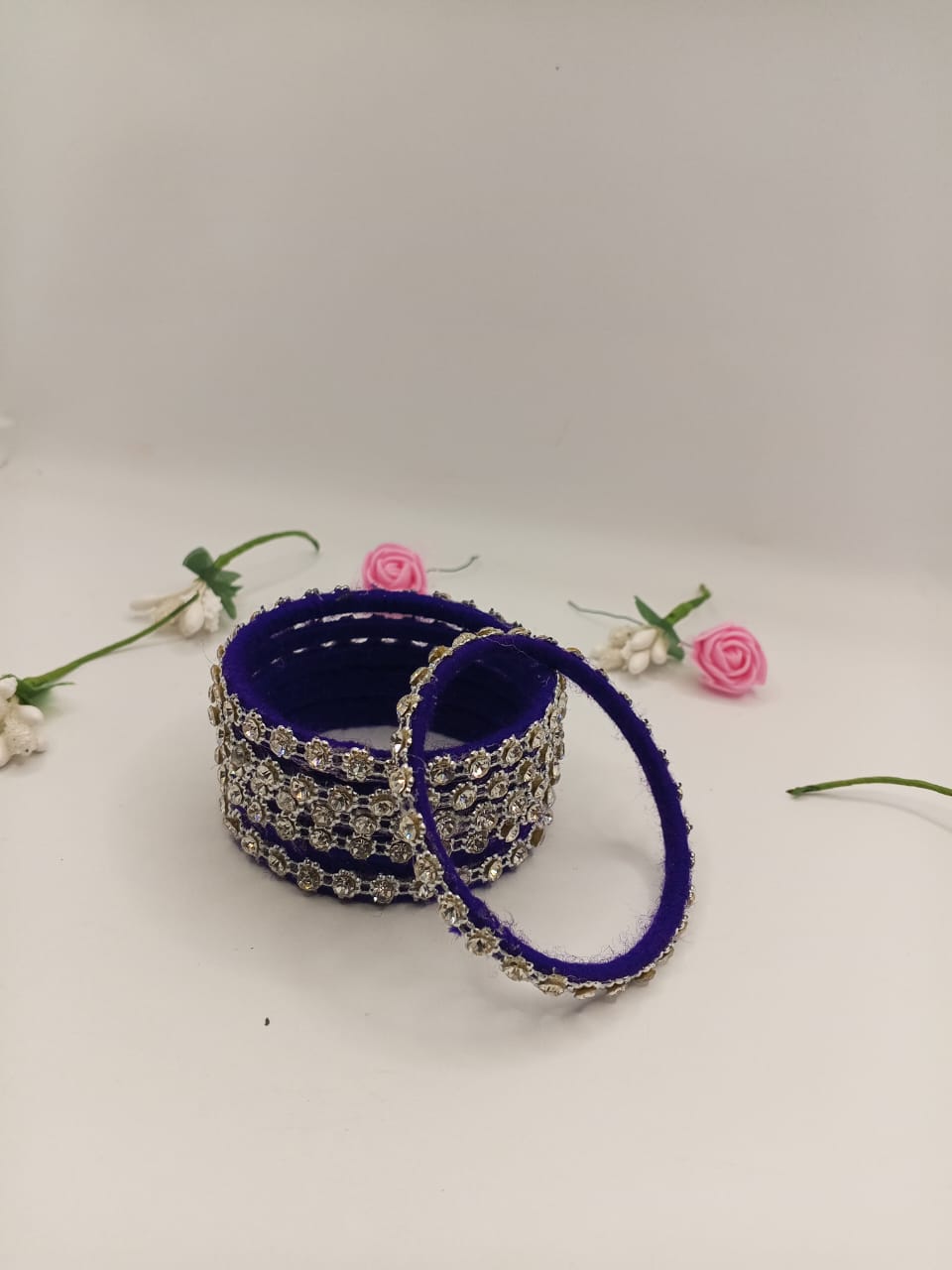 Azure Crystal Chain Elegance Bangles – Set of 5