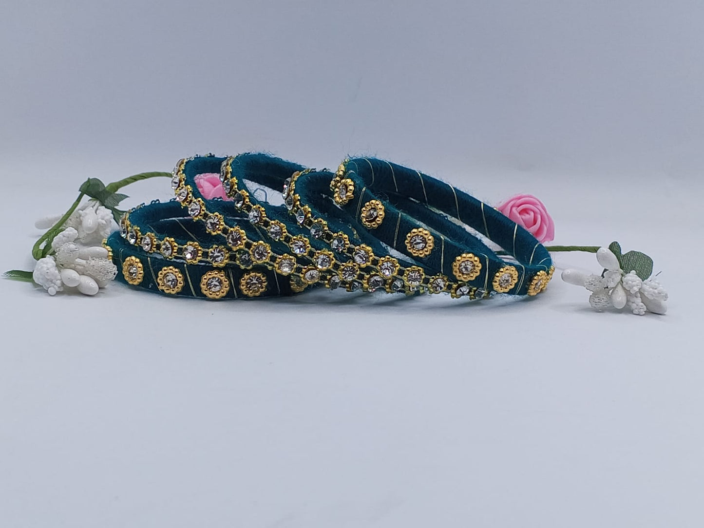 Emerald Crystal Chain Elegance Bangles – Set of 5