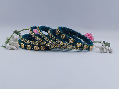 Emerald Crystal Chain Elegance Bangles – Set of 5