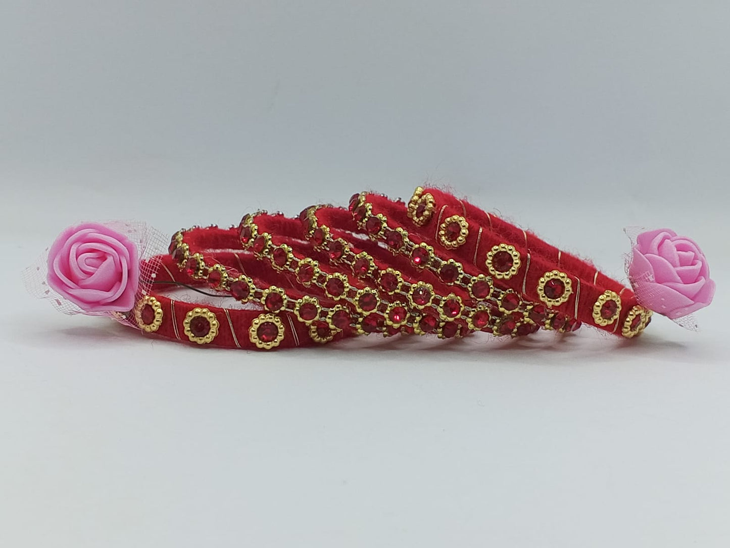 Ruby Glow Crystal Elegance Bangles– Set of 5