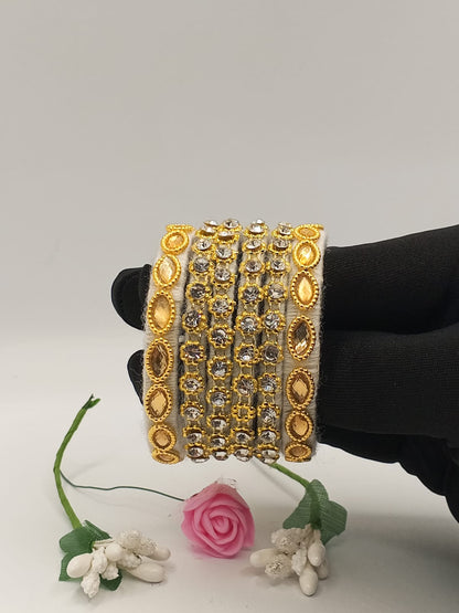 Ivory Gold Royale Crystal Bangles- Set of 5