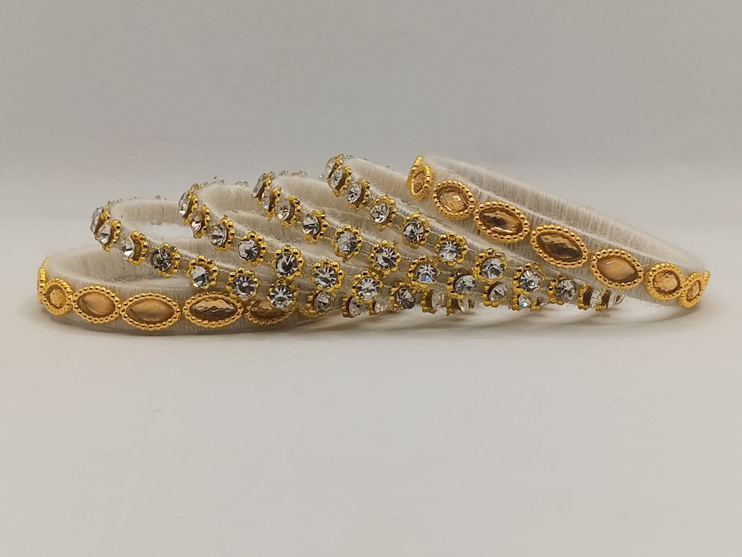 Ivory Gold Royale Crystal Bangles- Set of 5