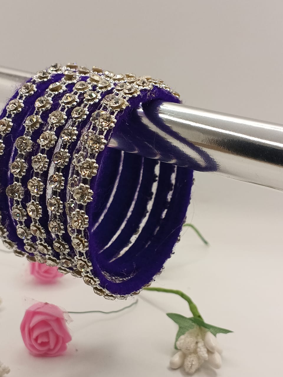 Azure Crystal Chain Elegance Bangles – Set of 5