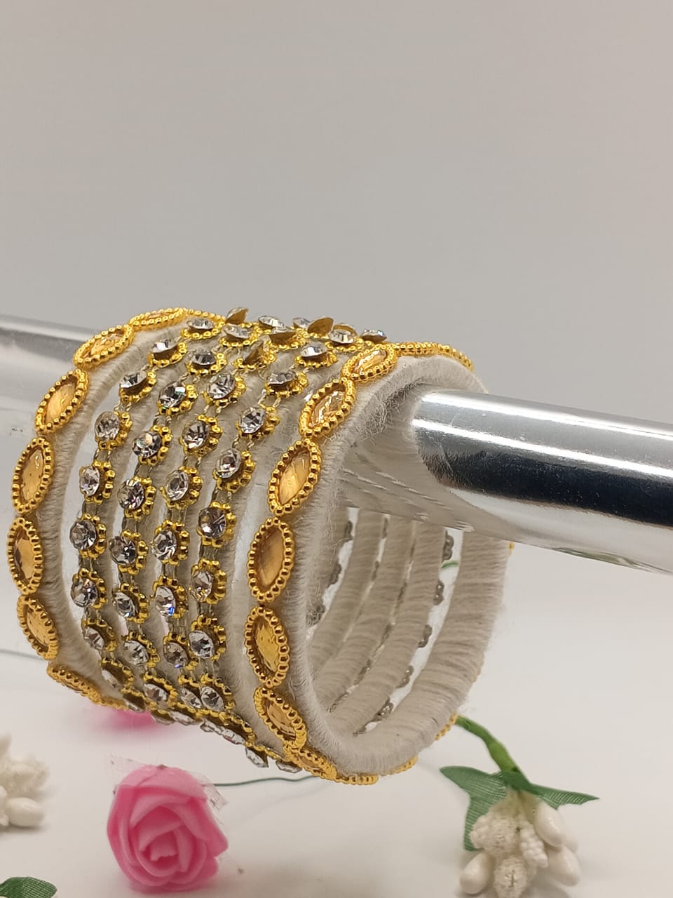 Ivory Gold Royale Crystal Bangles- Set of 5