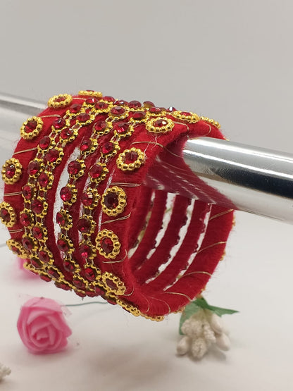 Ruby Glow Crystal Elegance Bangles– Set of 5