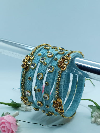 Azure Blossom Kundan – Set of 5