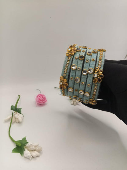 Azure Blossom Kundan – Set of 5