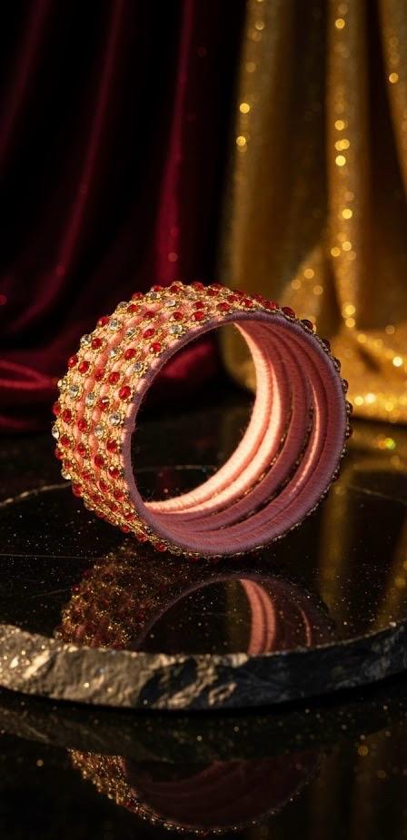 Blushing Ruby Velvet Bangles– Set of 5