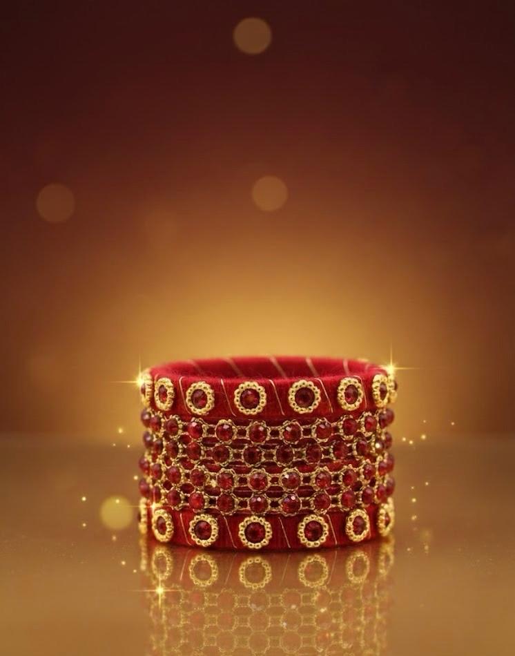 Ruby Glow Crystal Elegance Bangles– Set of 5