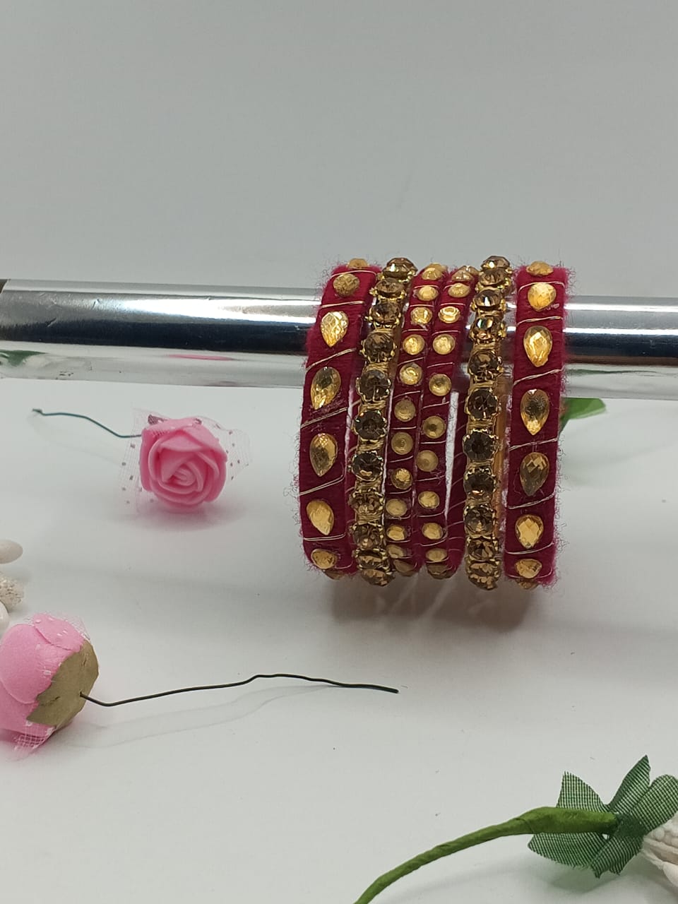 Crimson Maroon Royale Crystal Bangles – Set of 5