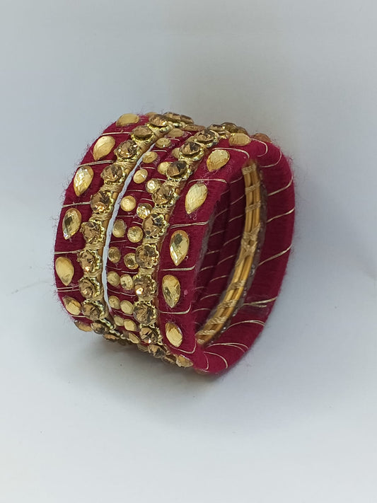 Crimson Maroon Royale Crystal Bangles – Set of 5