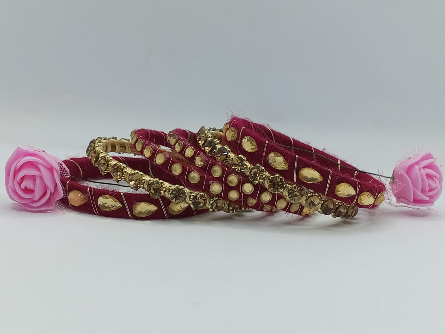 Crimson Maroon Royale Crystal Bangles – Set of 5