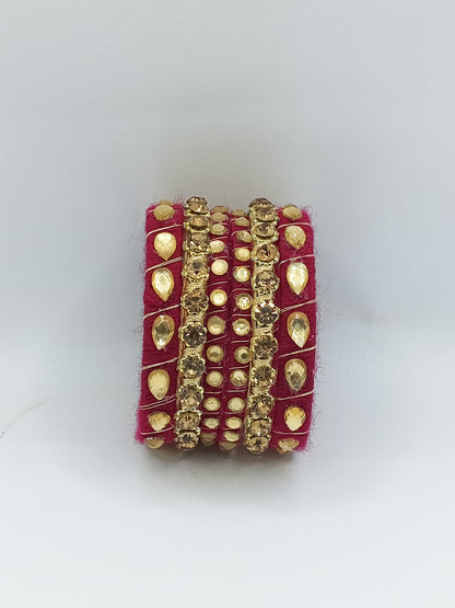 Crimson Maroon Royale Crystal Bangles – Set of 5