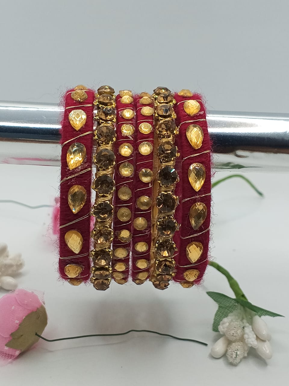 Crimson Maroon Royale Crystal Bangles – Set of 5