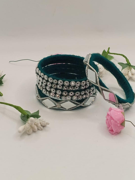 Emerald Gleam Mirror Bangles – Set of 5