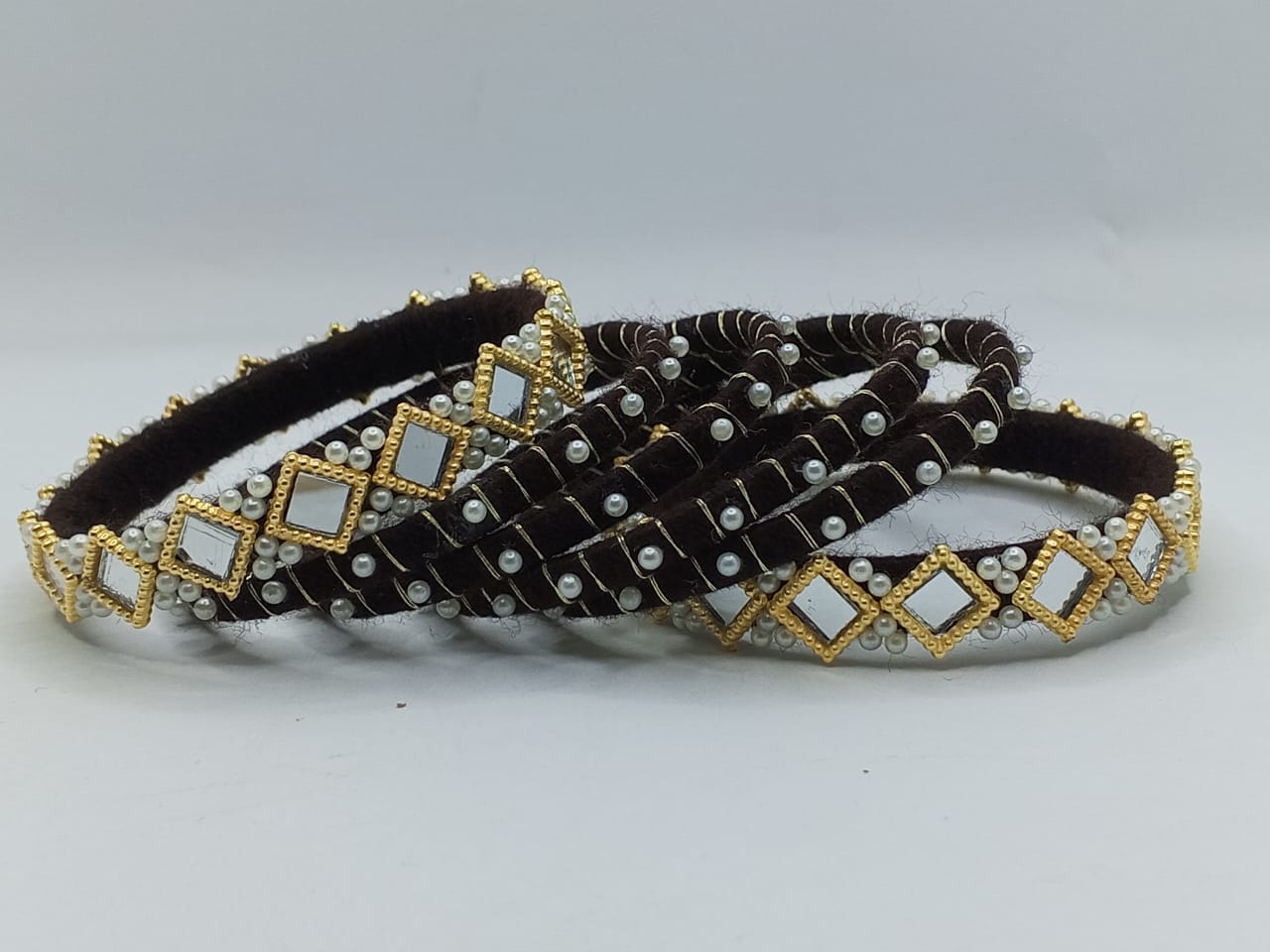 Midnight Pearl Kundan Bangles – Set of 6