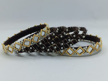 Midnight Pearl Kundan Bangles – Set of 6