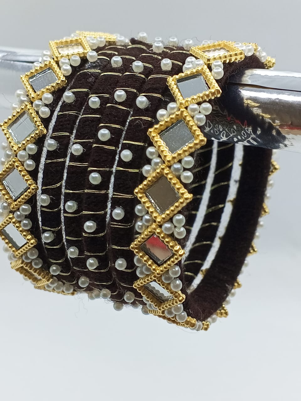 Midnight Pearl Kundan Bangles – Set of 6