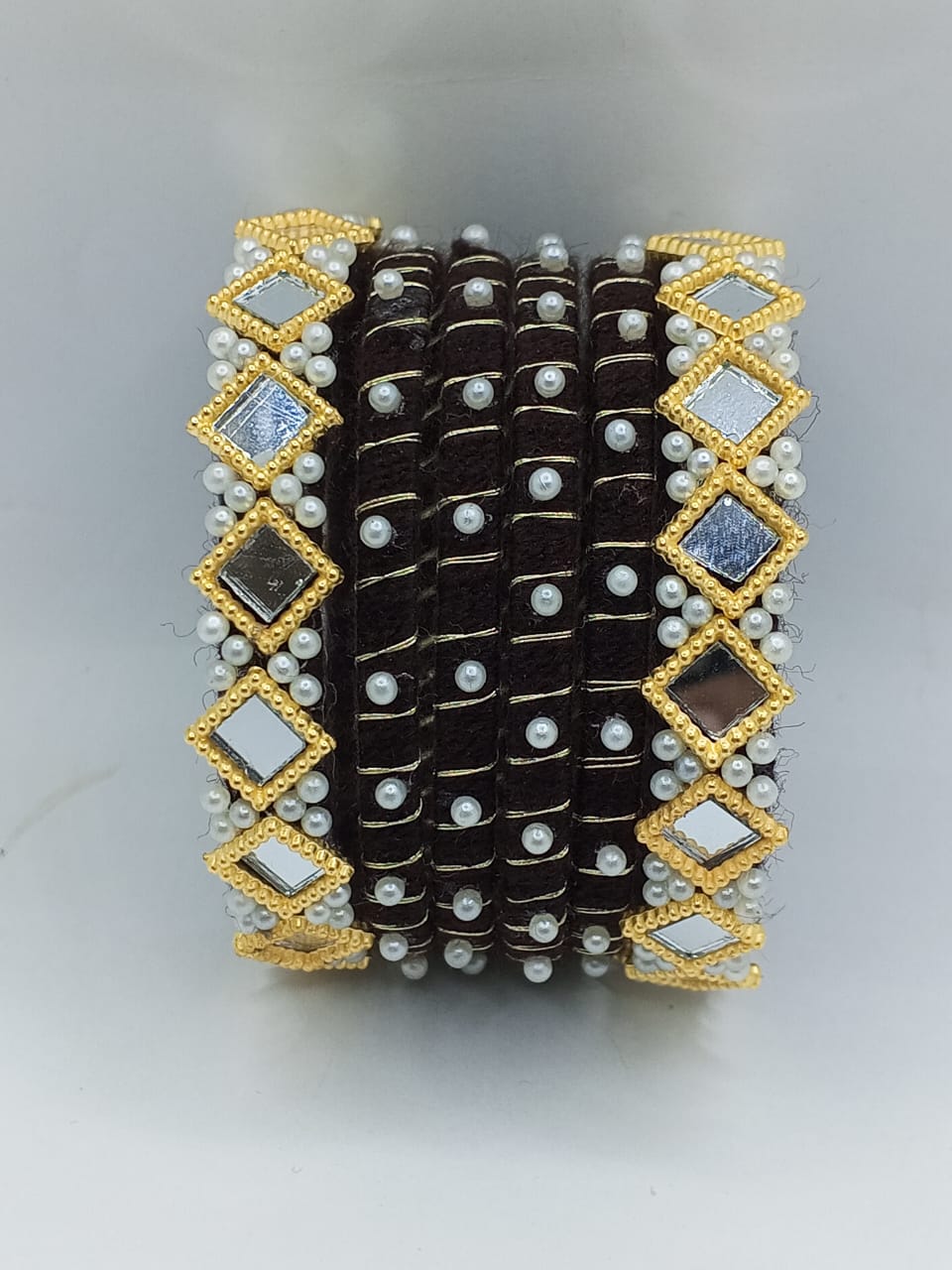 Midnight Pearl Kundan Bangles – Set of 6