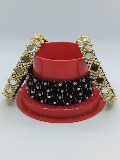 Midnight Pearl Kundan Bangles – Set of 6