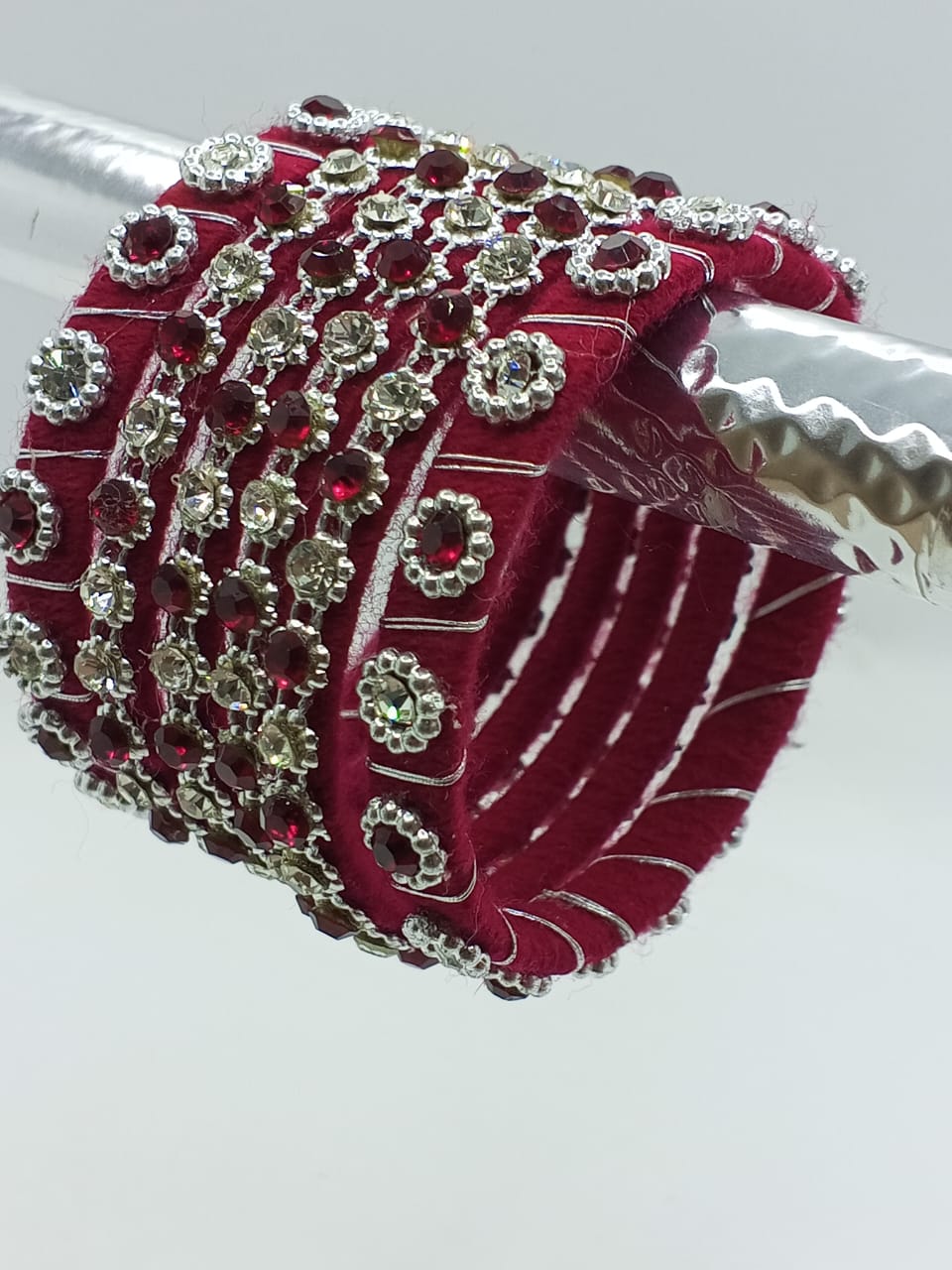 Crimson Noor Crystal Bangles – Set of 6