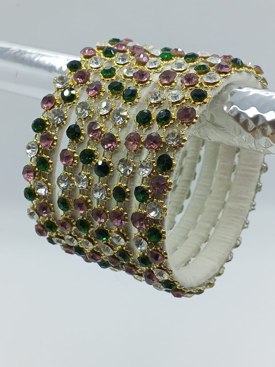 Garden of Jewels Ivory Silk Bangles – Set of 6