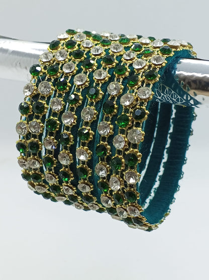 Emerald Enchantment Velvet Stone Bangles – Set of 8