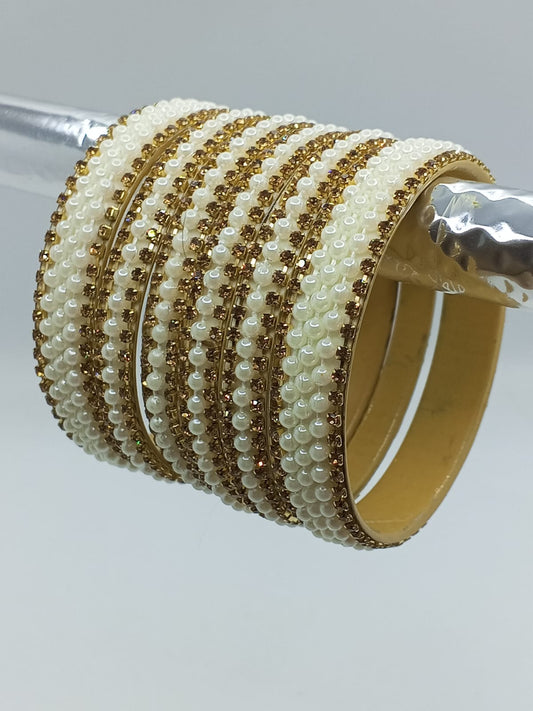 Ivory Pearl & Amber Glow Bangles – Set of 6