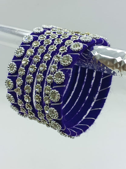 Navy Night Floral Silver Bangles – Set of 6