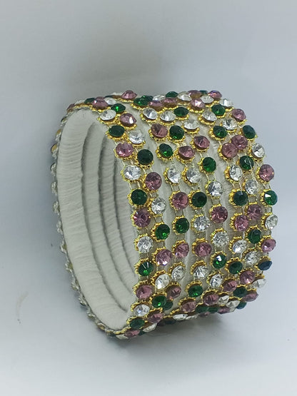 Garden of Jewels Ivory Silk Bangles – Set of 6