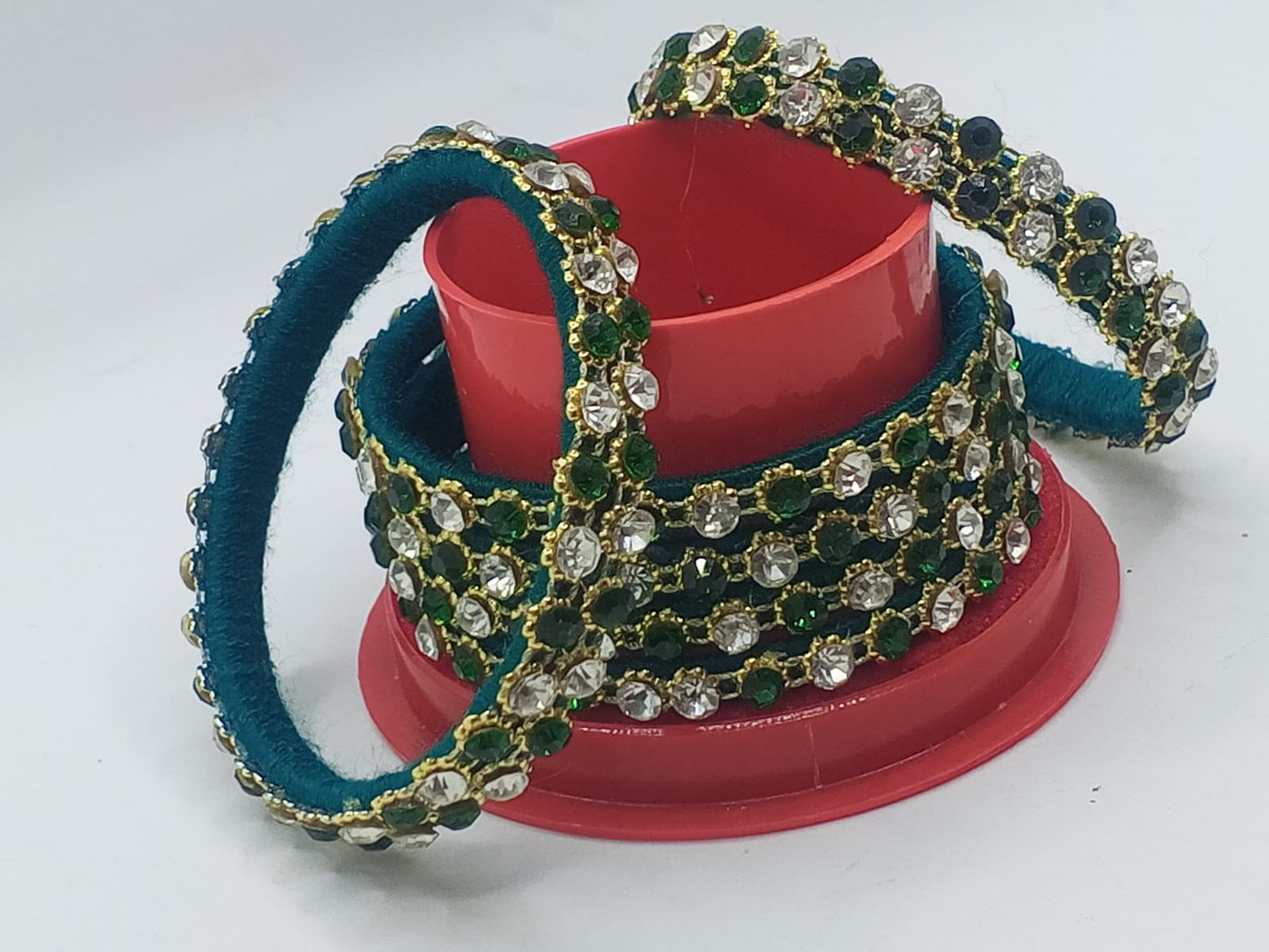 Emerald Enchantment Velvet Stone Bangles – Set of 8