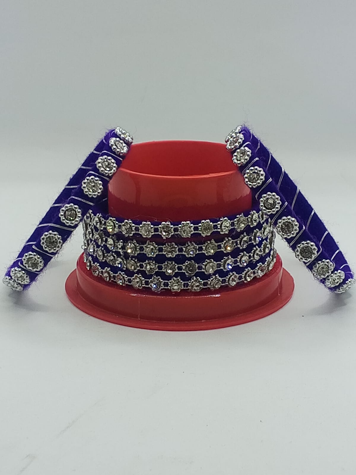 Navy Night Floral Silver Bangles – Set of 6