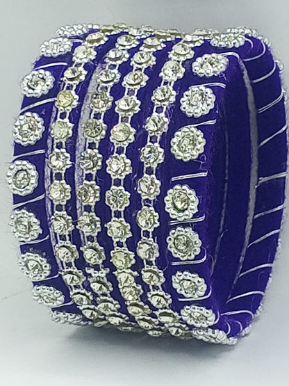 Navy Night Floral Silver Bangles – Set of 6