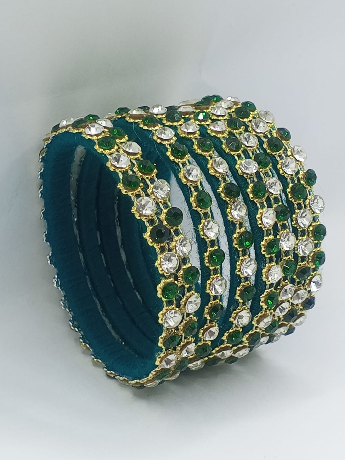 Emerald Enchantment Velvet Stone Bangles – Set of 8