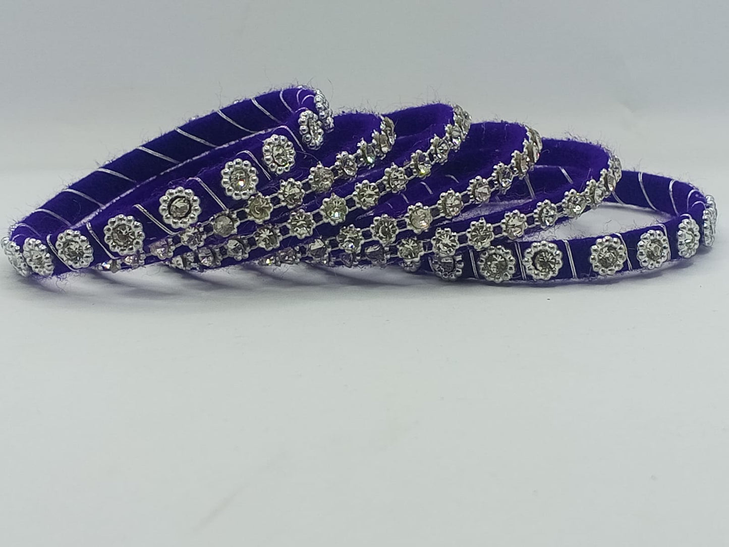 Navy Night Floral Silver Bangles – Set of 6