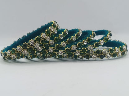 Emerald Enchantment Velvet Stone Bangles – Set of 8