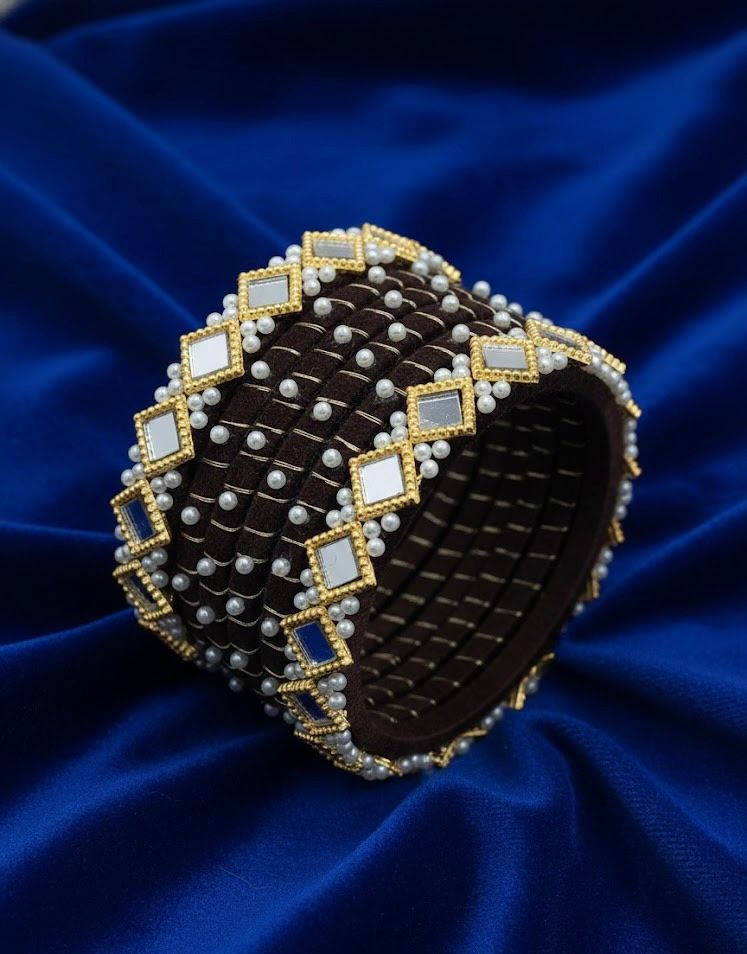 Midnight Pearl Kundan Bangles – Set of 6