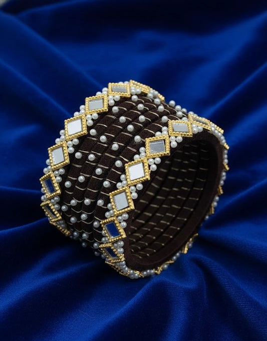 Midnight Pearl Kundan Bangles – Set of 6