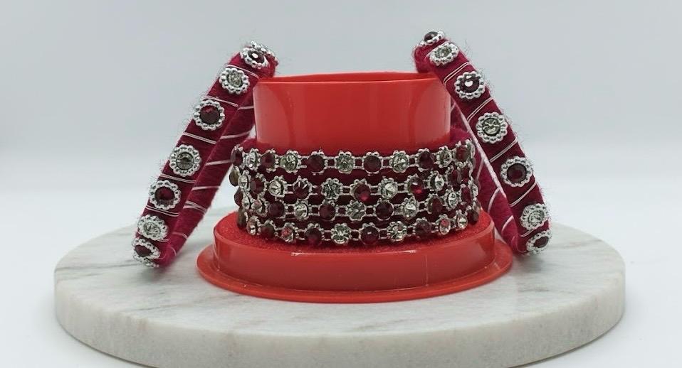 Crimson Noor Crystal Bangles – Set of 6