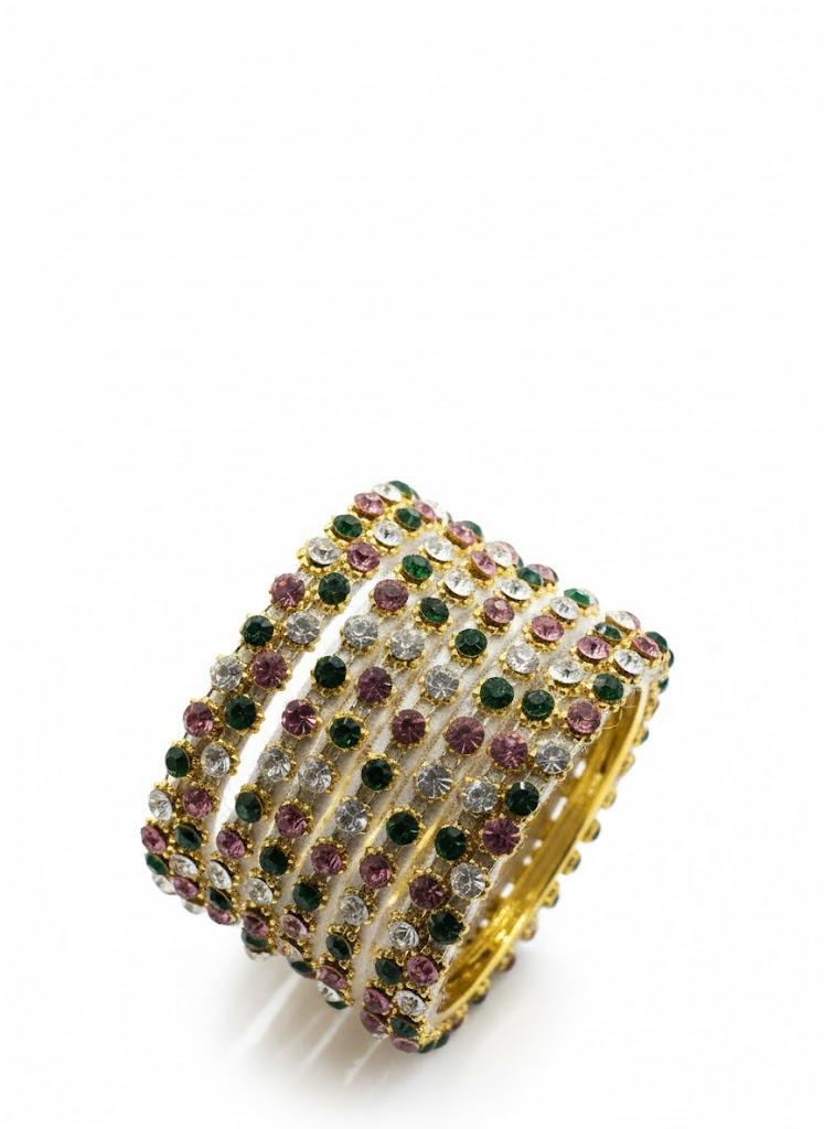 Garden of Jewels Ivory Silk Bangles – Set of 6