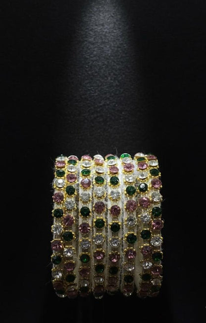 Garden of Jewels Ivory Silk Bangles – Set of 6