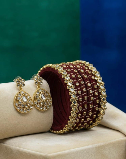 Burgundy Velvet Stellar Mirror Bangles – Set of 6