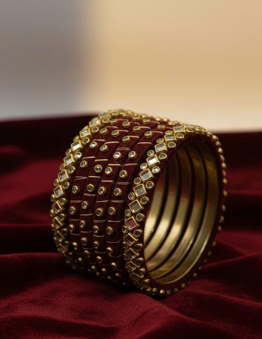 Burgundy Velvet Stellar Mirror Bangles – Set of 6
