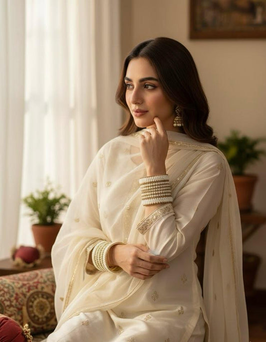 Ivory Pearl & Amber Glow Bangles – Set of 6