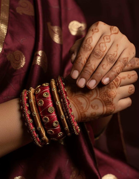 Crimson Sultanate Silk Thread Bangles – Set of 5