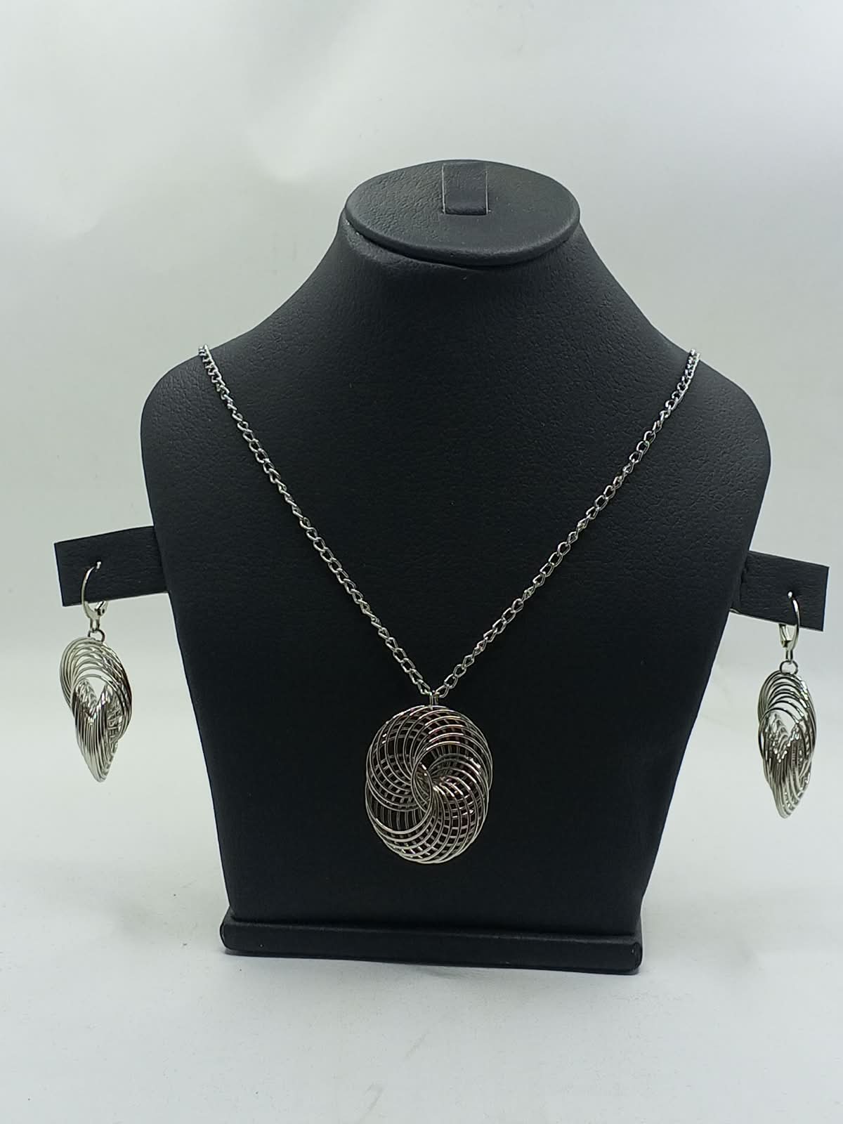 Handcrafted Silver Wire-Swirl Pendant & Drop Earring Jewelry Set - photo 2