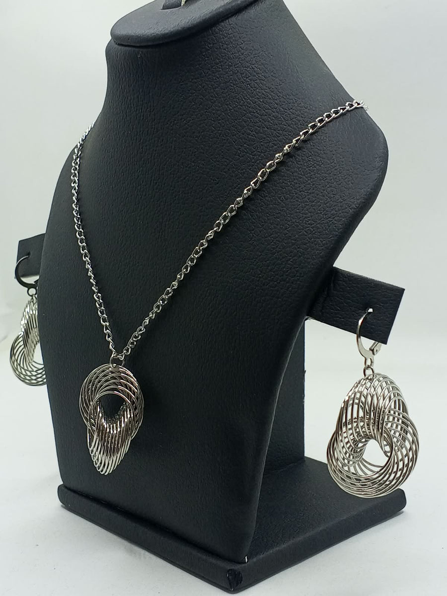 Handcrafted Silver Wire-Swirl Pendant & Drop Earring Jewelry Set - photo 5
