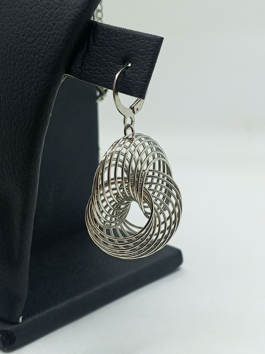 Handcrafted Silver Wire-Swirl Pendant & Drop Earring Jewelry Set - photo 3